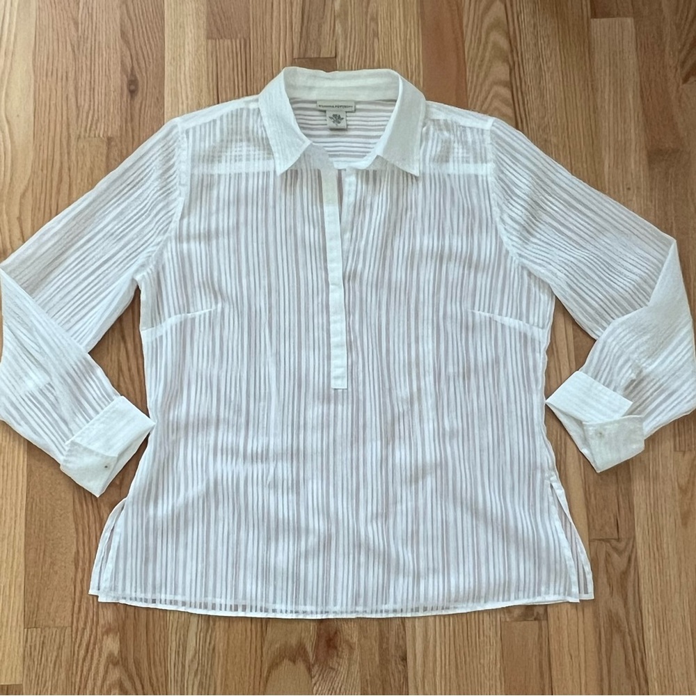 Banana Republic White Sheer Striped Pullover Blouse Size Large